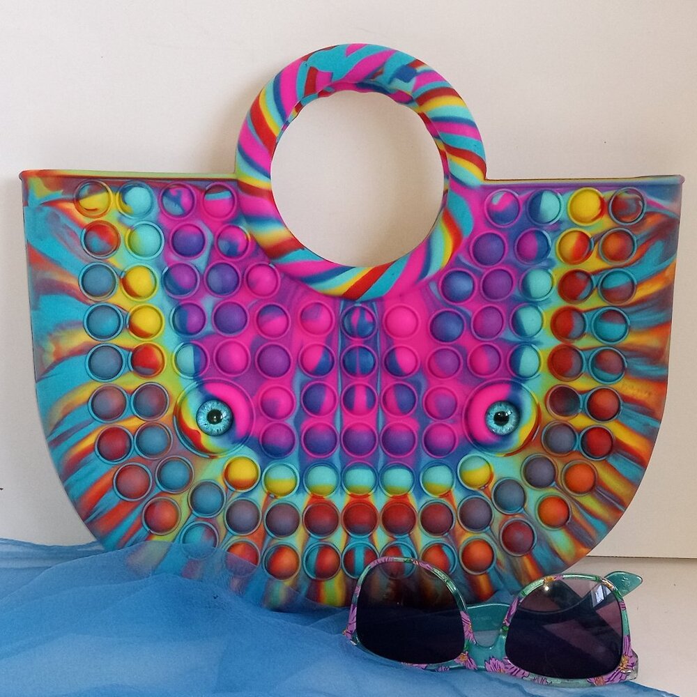 Multicolor FIDGIT Bag POP-IT Purse Pressure Relief Top-Handle Tote w EYEBALLS